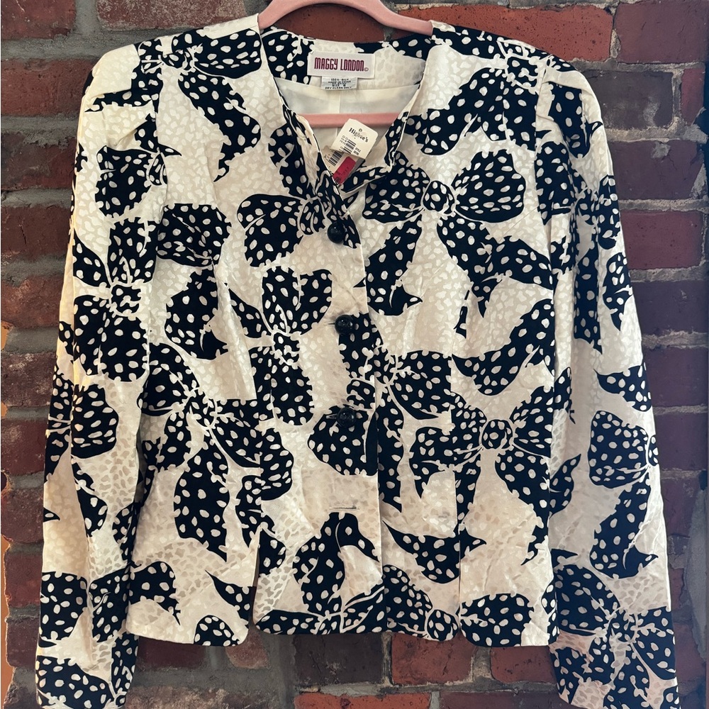 Vintage Black and White Silk Patterned Blouse NWT